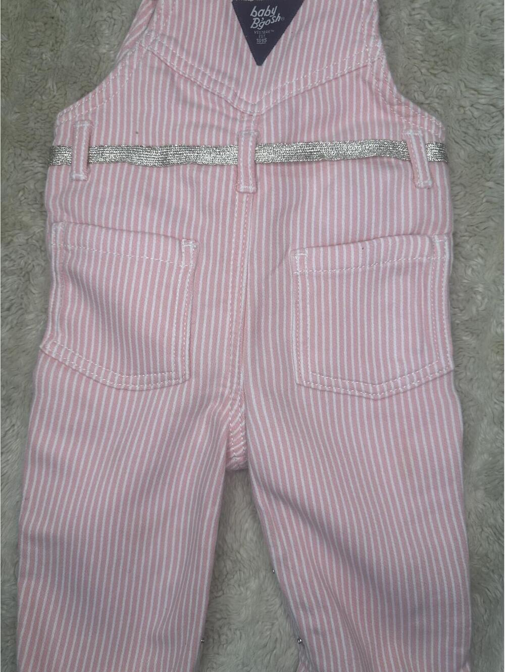 baby B'gosh classic pink/white striped cotton-blend overalls Size 9M - Picture 7 of 8